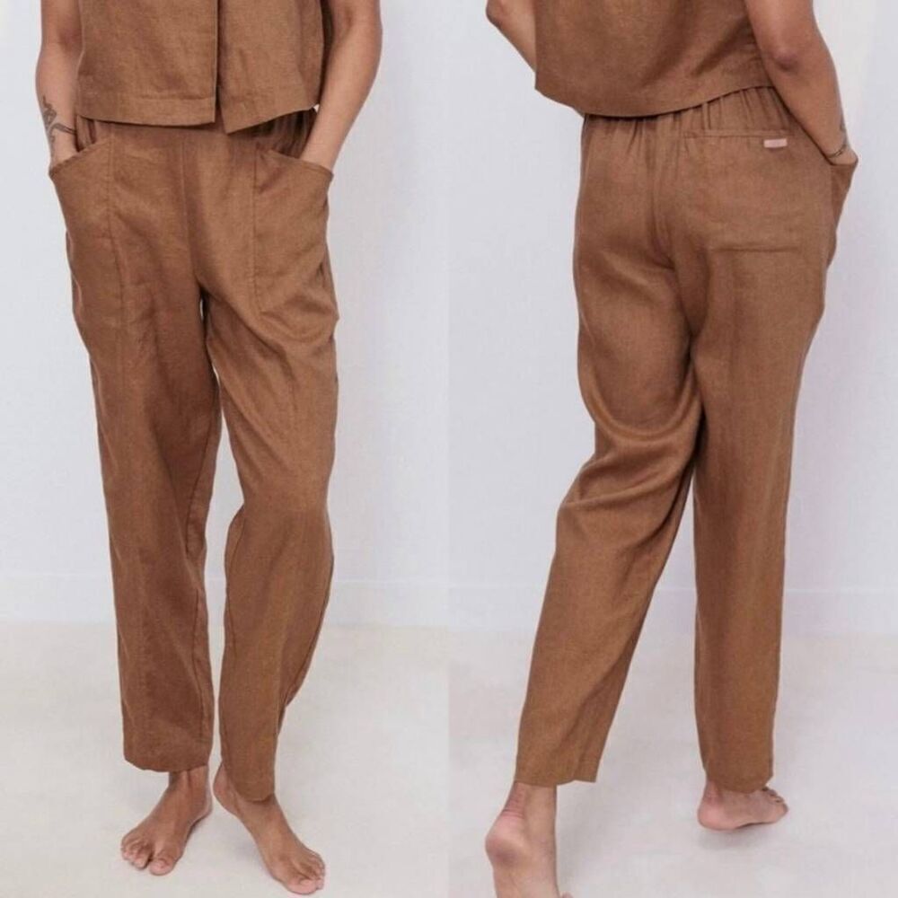 Lunya Woven Linen Tapered Pant in Caramel L $168